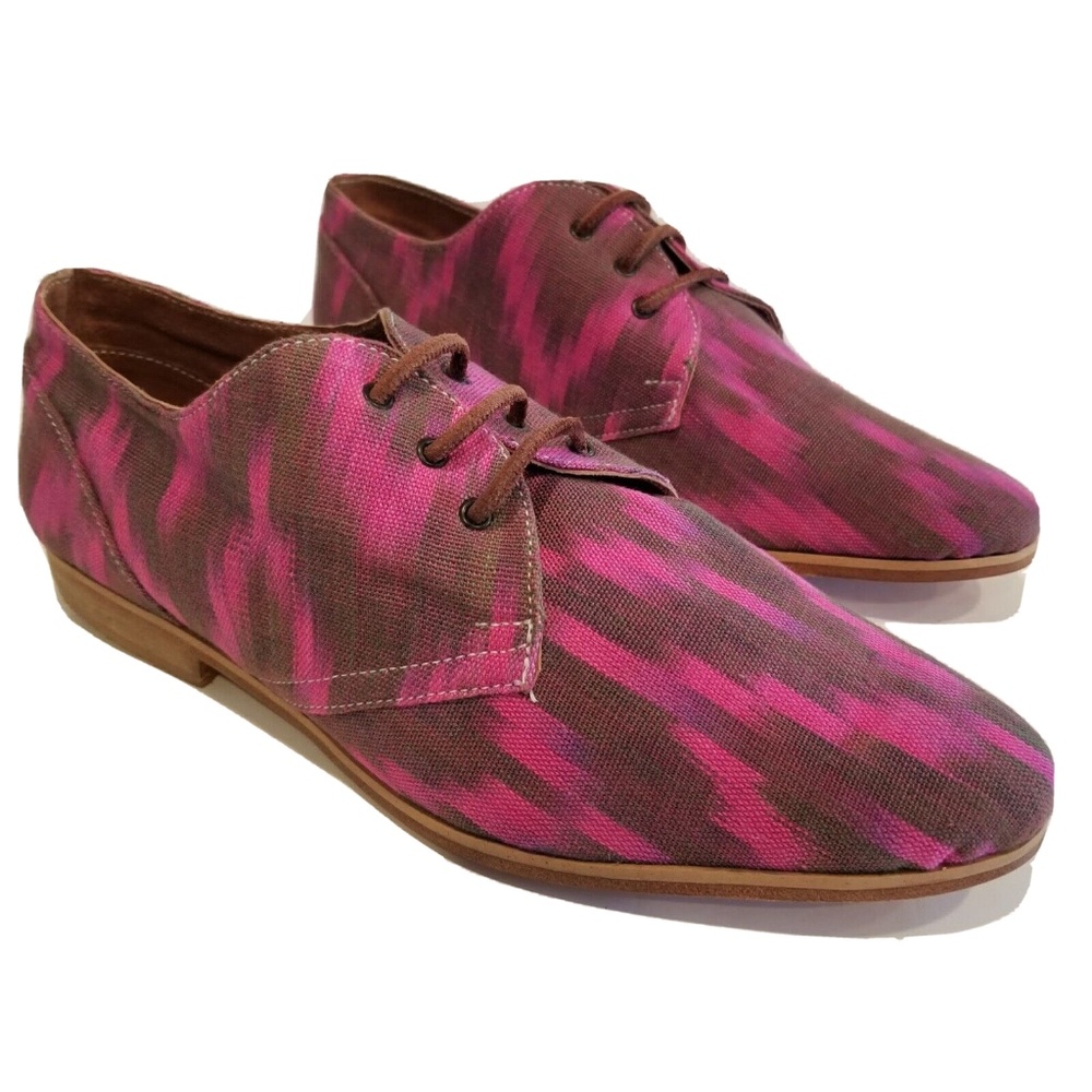 Osborn Handcrafted Ikat Oxfords Shoe Pink Brown Lace Up Flats Womens Size 41 NEW